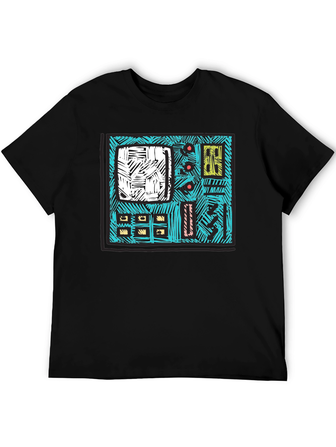 Retro Synth Graphic Tee - Black Cotton T-Shirt