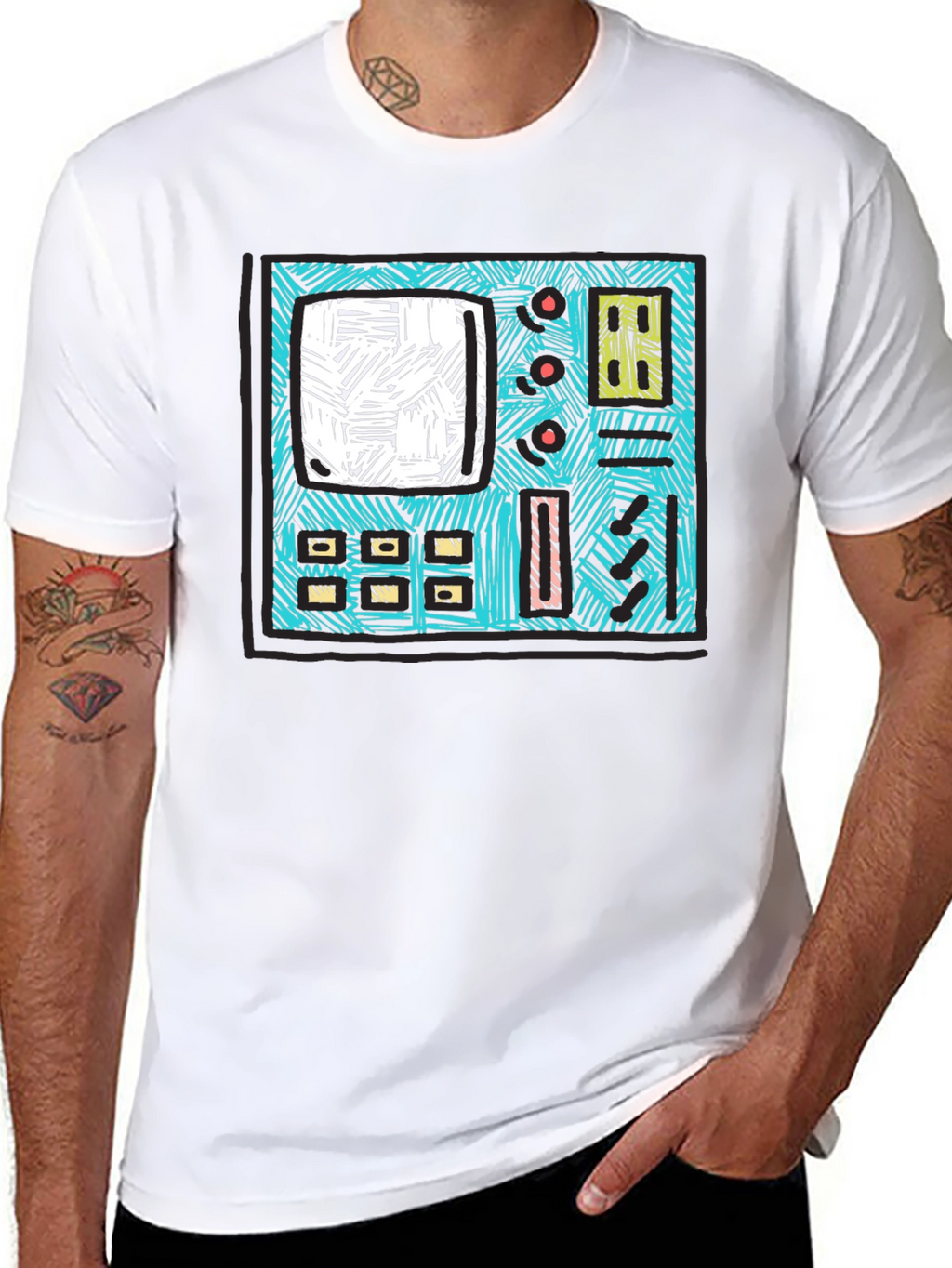 Retro Synth Graphic Tee - Black Cotton T-Shirt