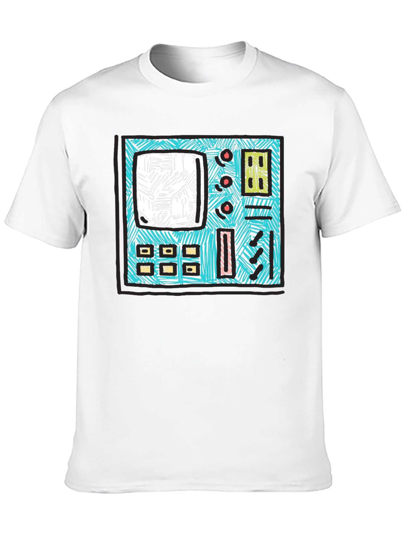 Retro Synth Graphic Tee - Black Cotton T-Shirt