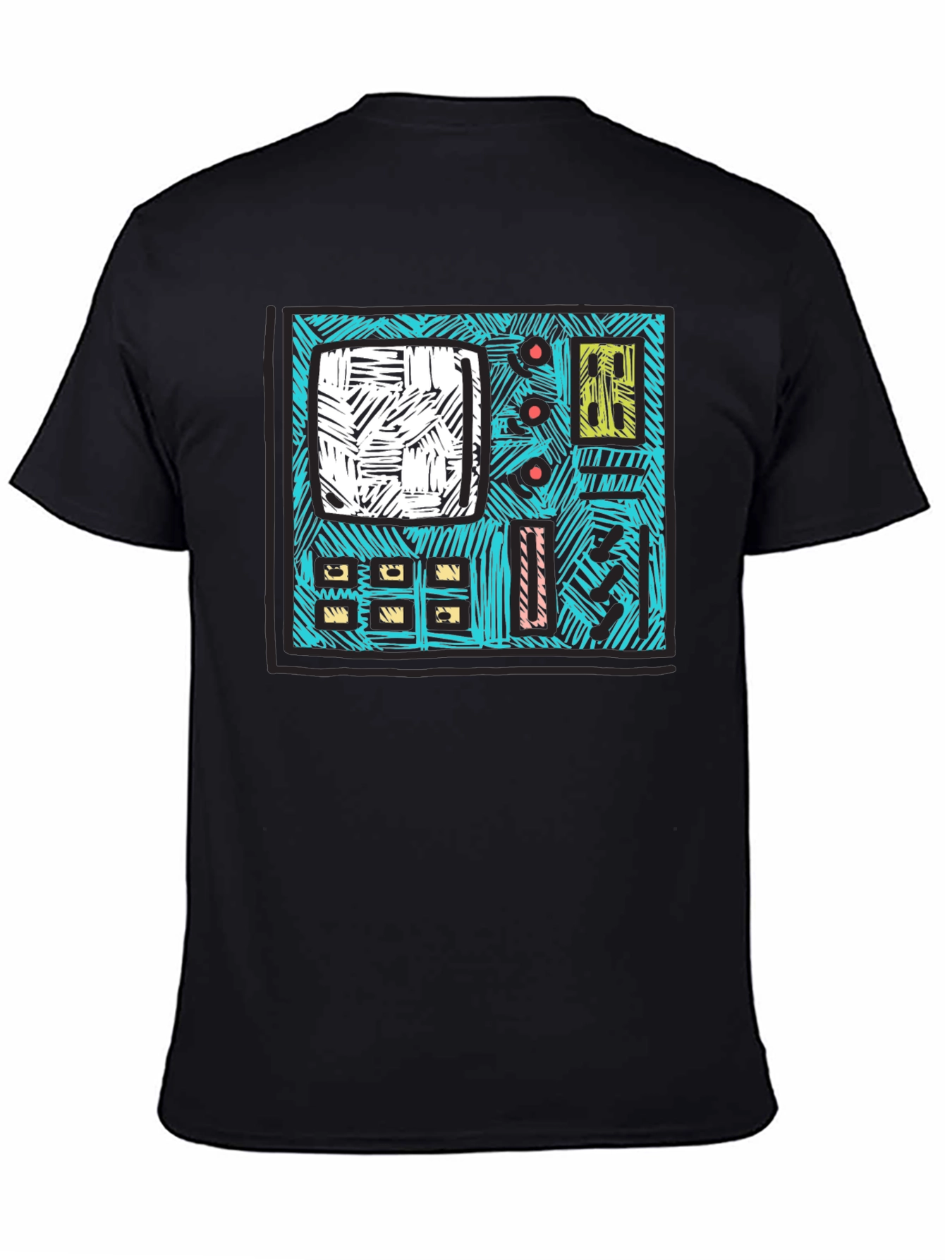 Retro Synth Graphic Tee - Black Cotton T-Shirt