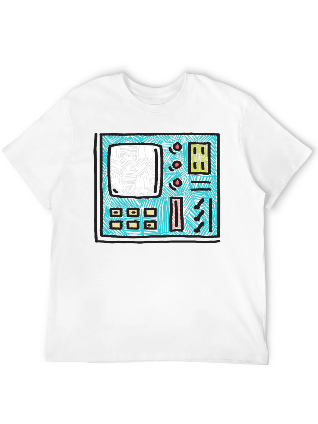 Retro Synth Graphic Tee - Black Cotton T-Shirt