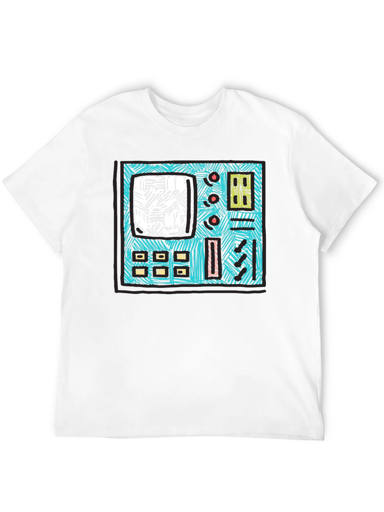 Retro Synth Graphic Tee - Black Cotton T-Shirt