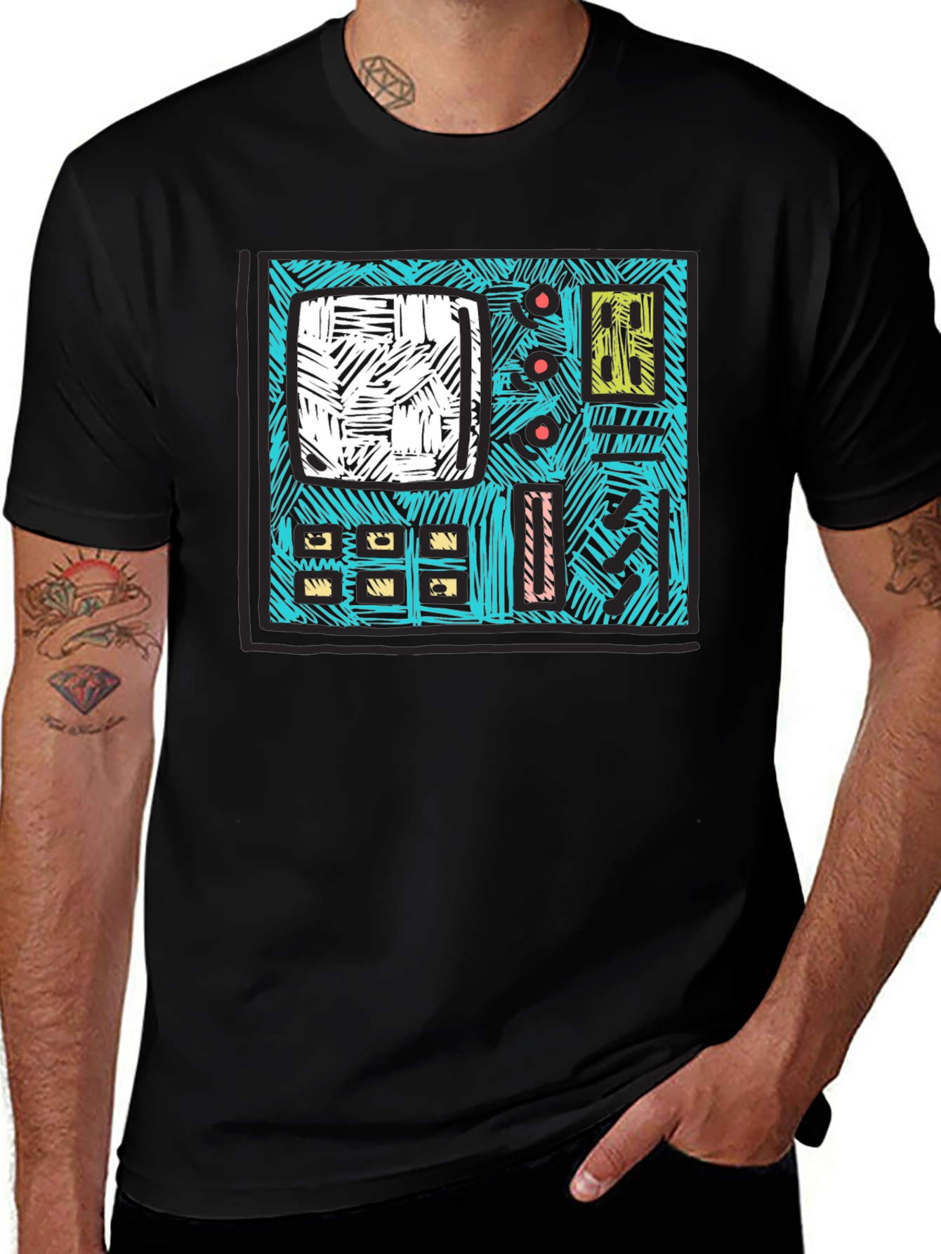 Retro Synth Graphic Tee - Black Cotton T-Shirt