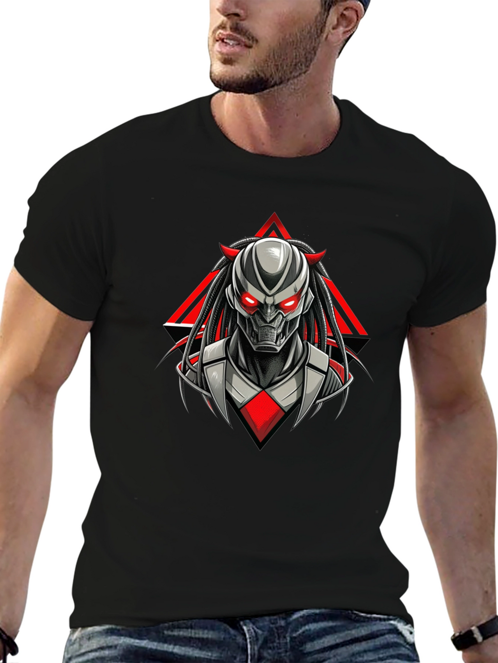 Futuristic Robot Graphic Tee - Mens Black T-Shirt