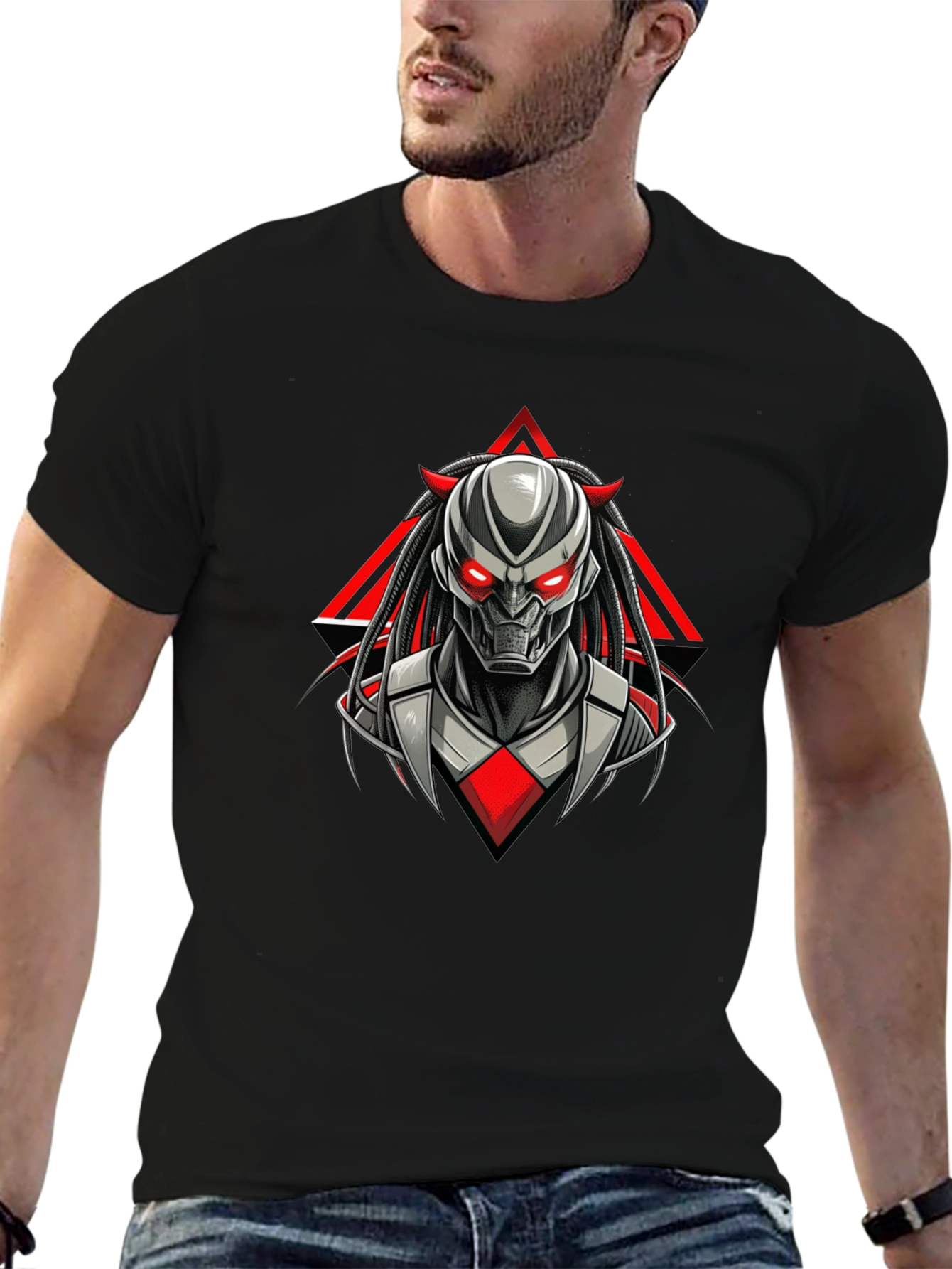 Futuristic Robot Graphic Tee - Mens Black T-Shirt