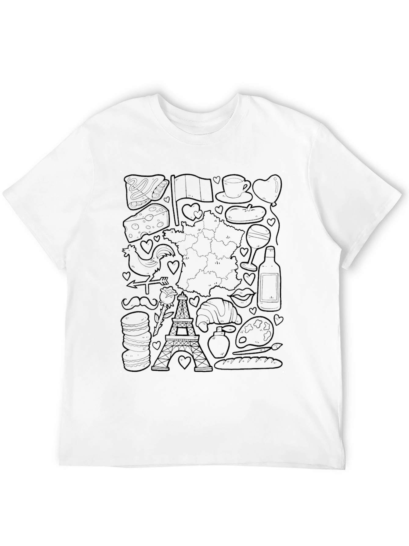 Paris France Doodle Art T-Shirt - Black