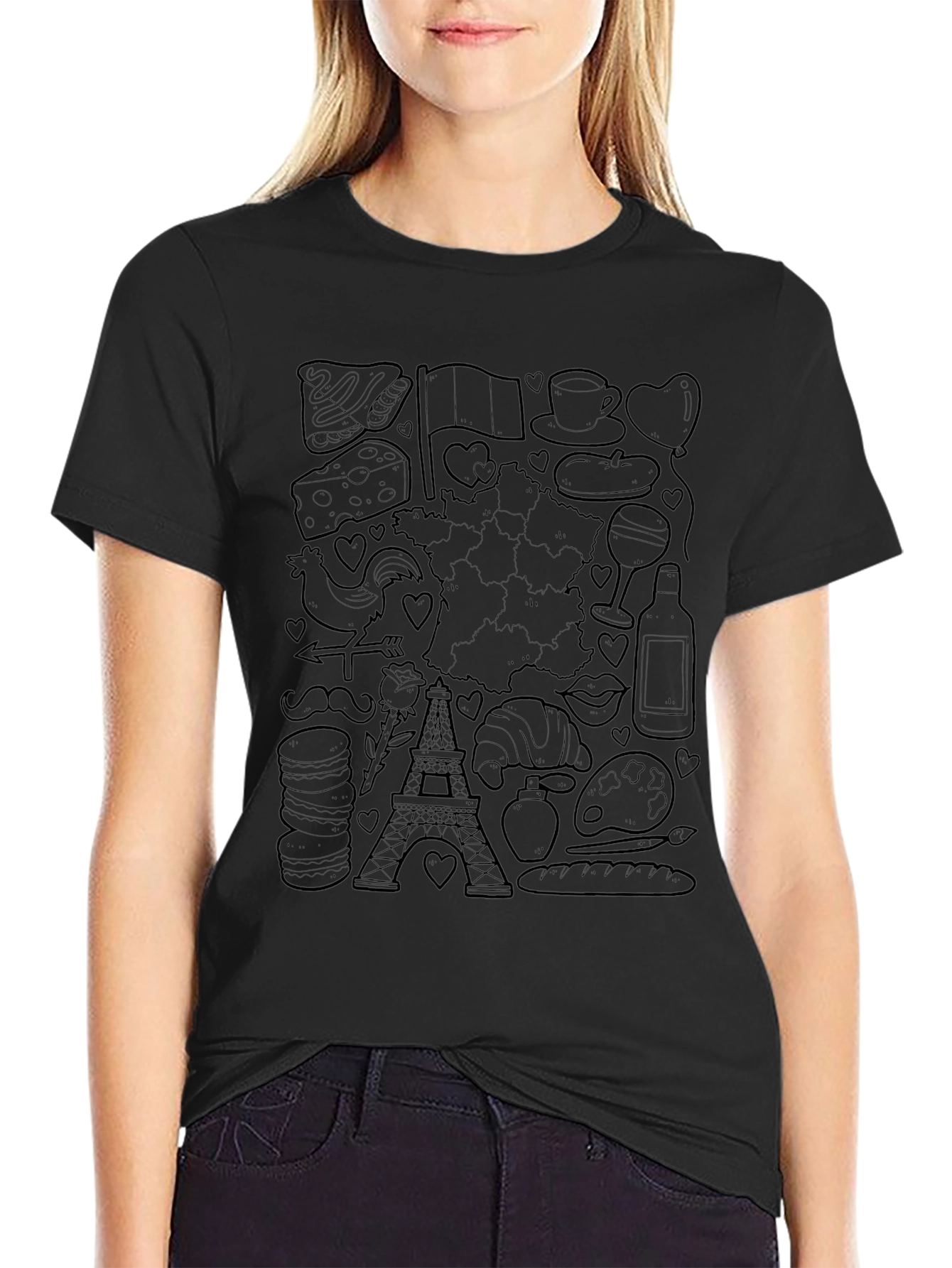 Paris France Doodle Art T-Shirt - Black