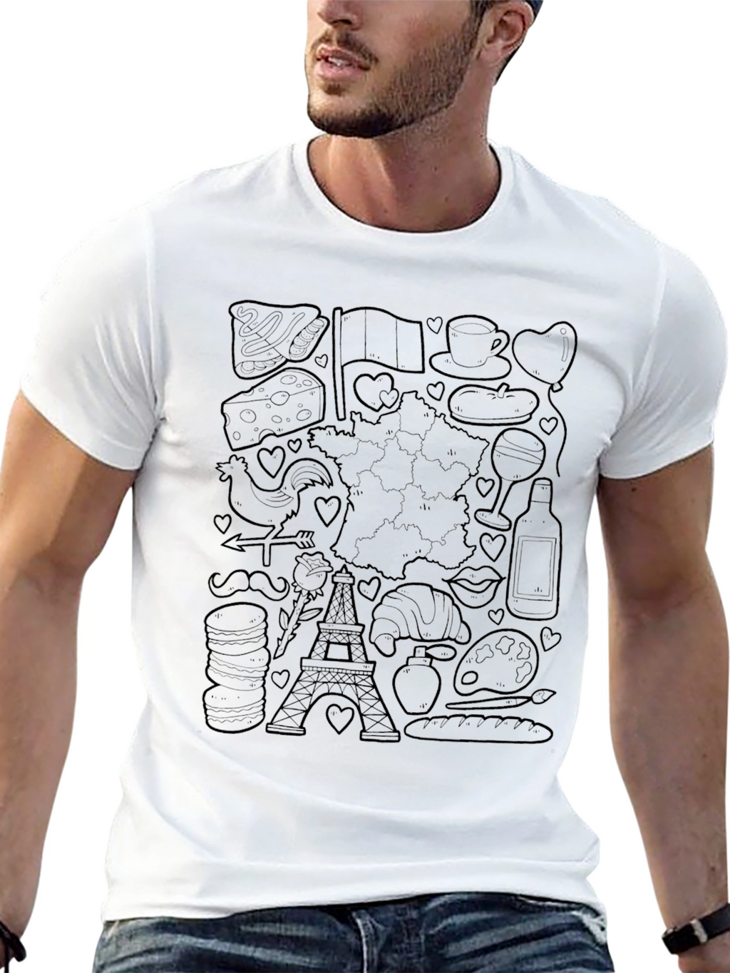 Paris France Doodle Art T-Shirt - Black