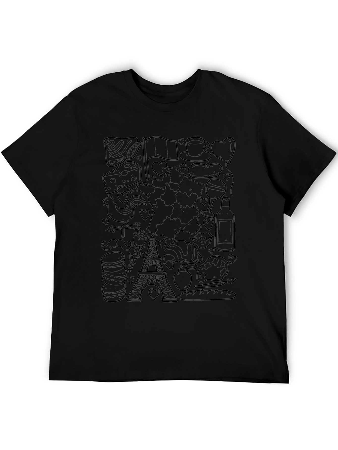 Paris France Doodle Art T-Shirt - Black