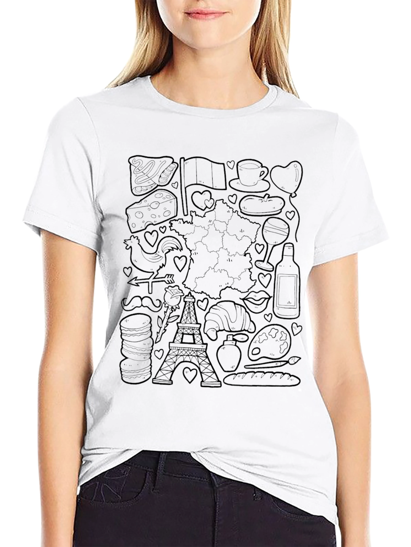 Paris France Doodle Art T-Shirt - Black