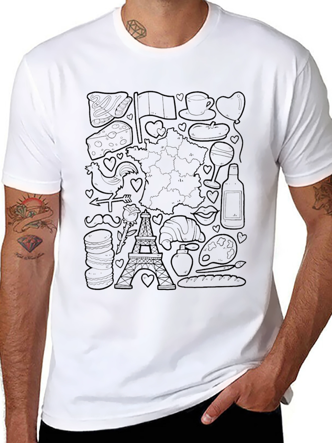 Paris France Doodle Art T-Shirt - Black