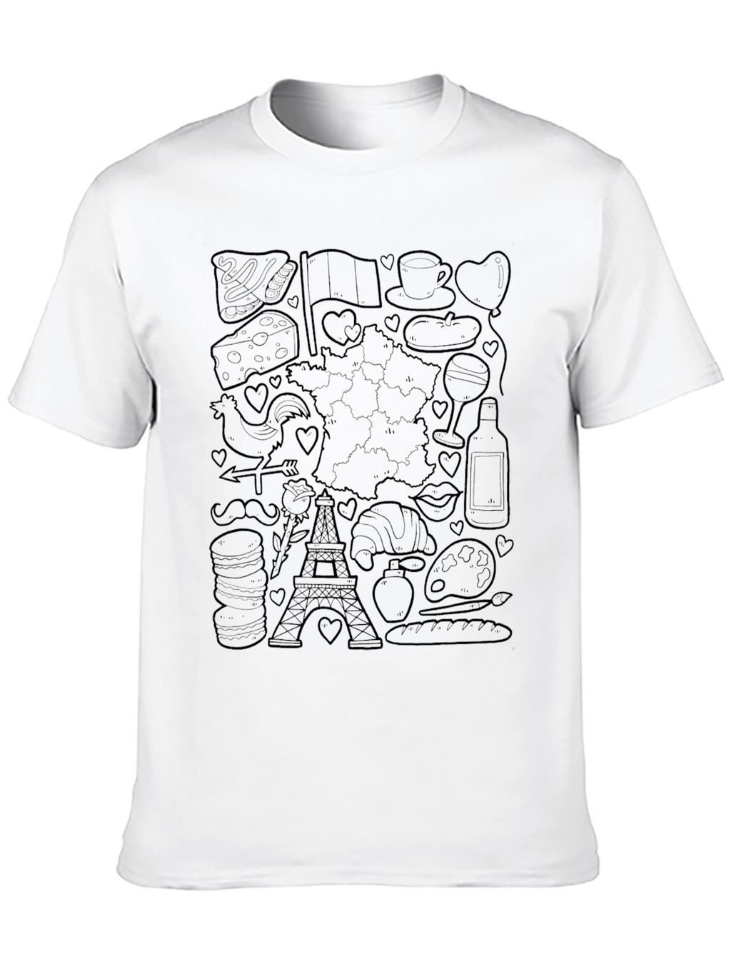 Paris France Doodle Art T-Shirt - Black