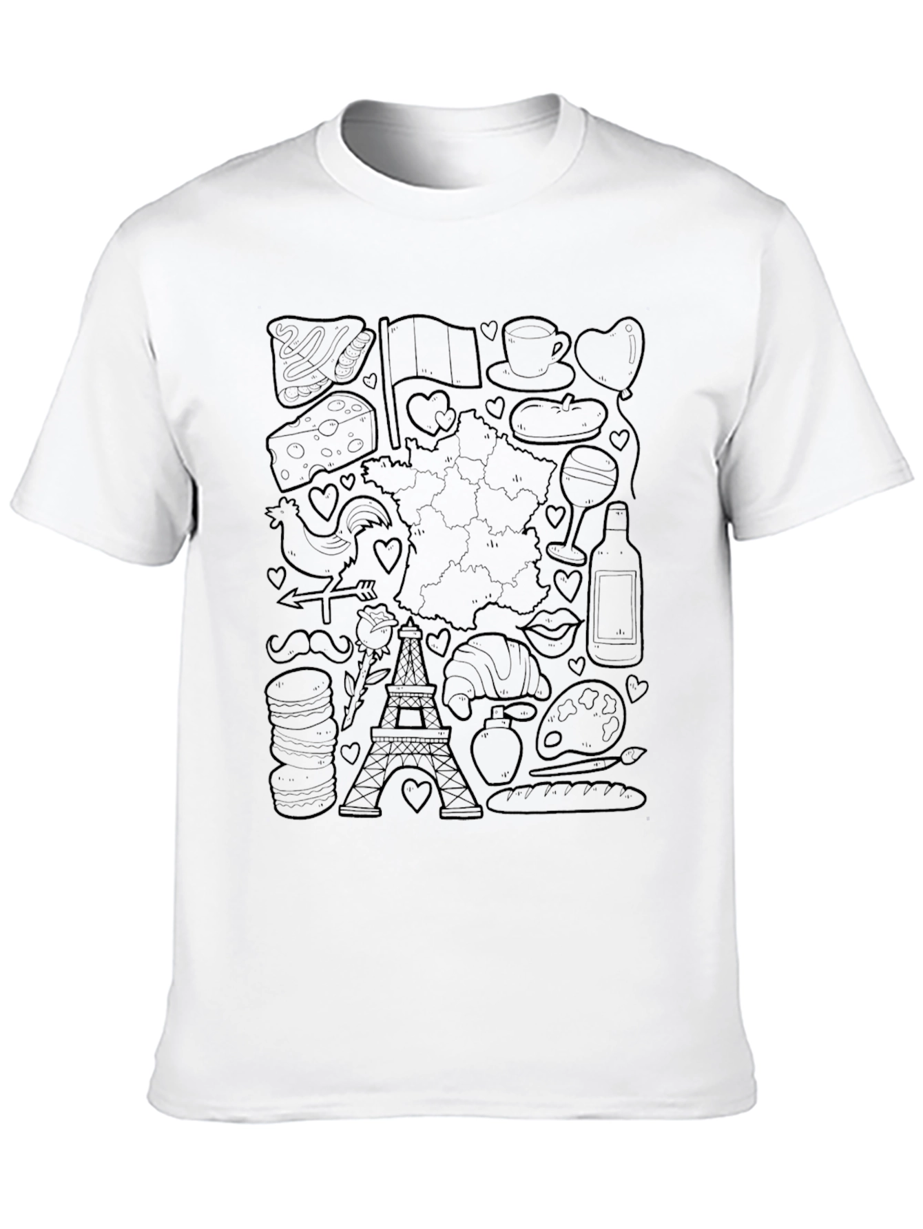 Paris France Doodle Art T-Shirt - Black