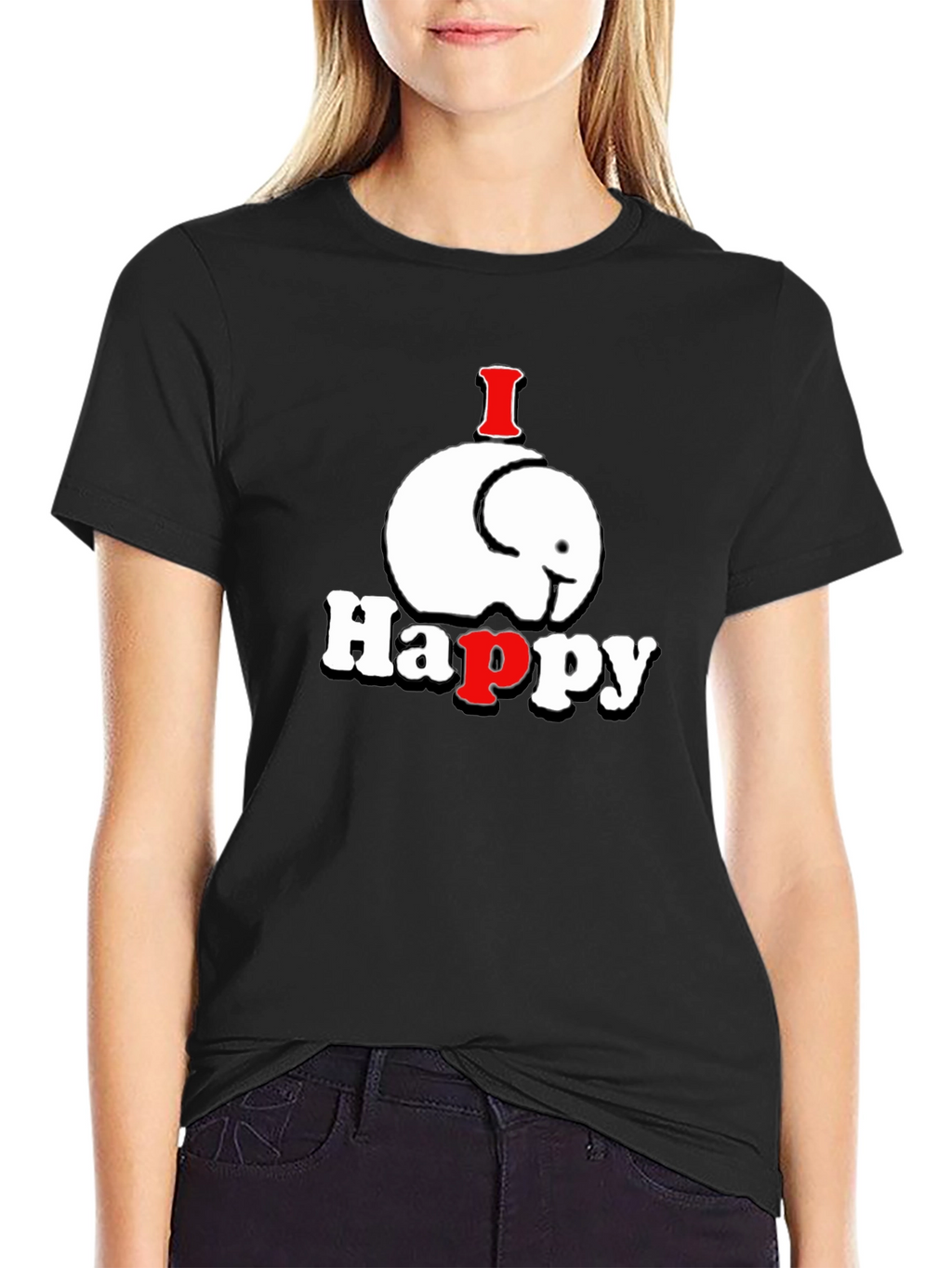 I Happy Elephant Graphic T-Shirt - Black