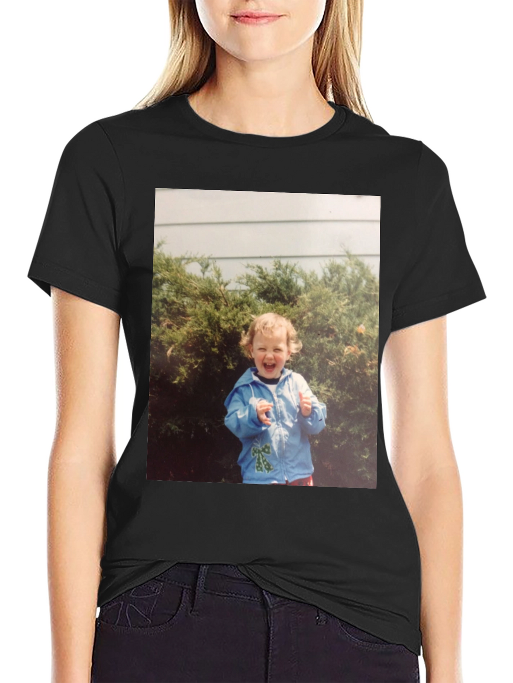 Retro Kid Photo Graphic Tee - Classic Black T-Shirt
