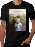 Retro Kid Photo Graphic Tee - Classic Black T-Shirt