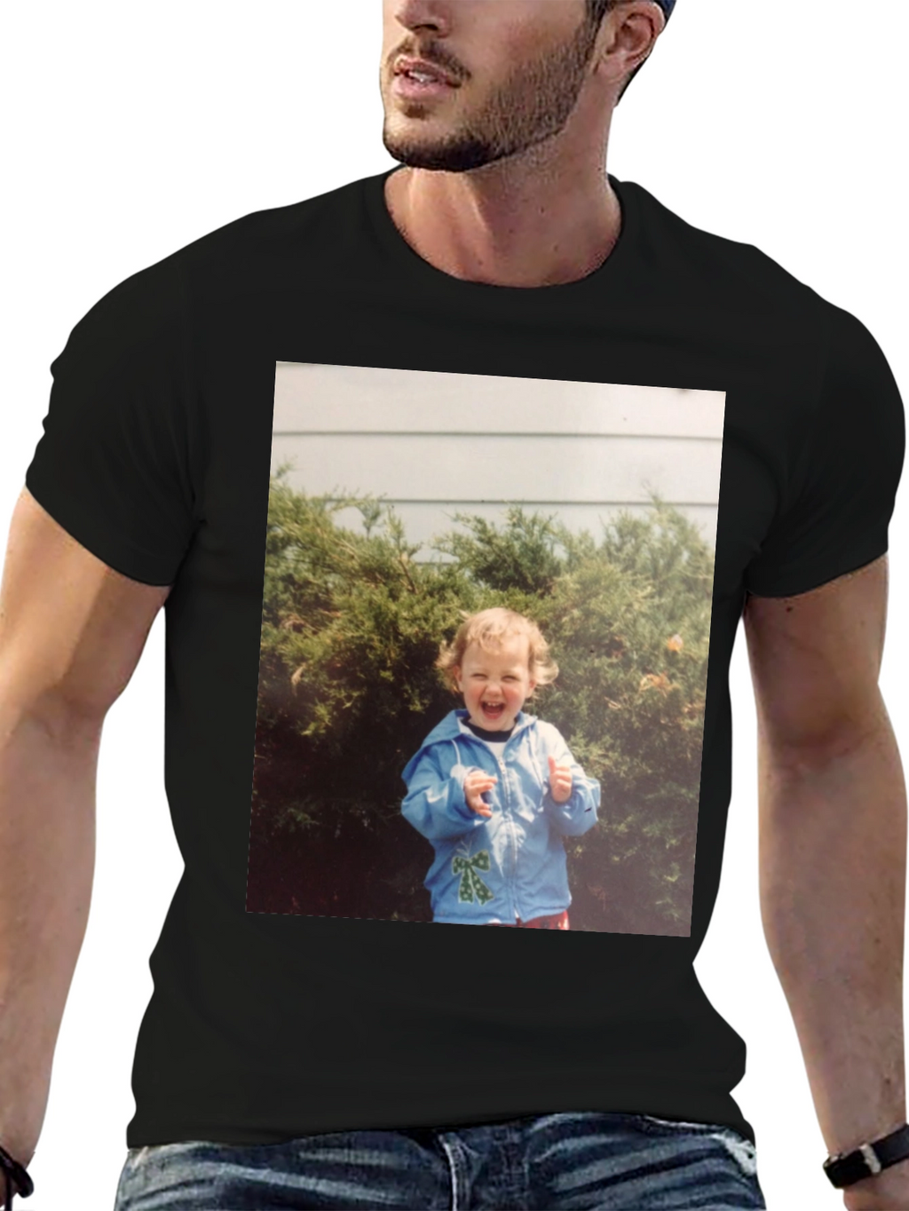 Retro Kid Photo Graphic Tee - Classic Black T-Shirt
