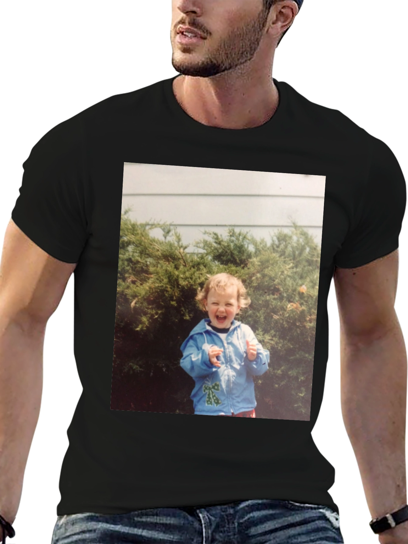 Retro Kid Photo Graphic Tee - Classic Black T-Shirt