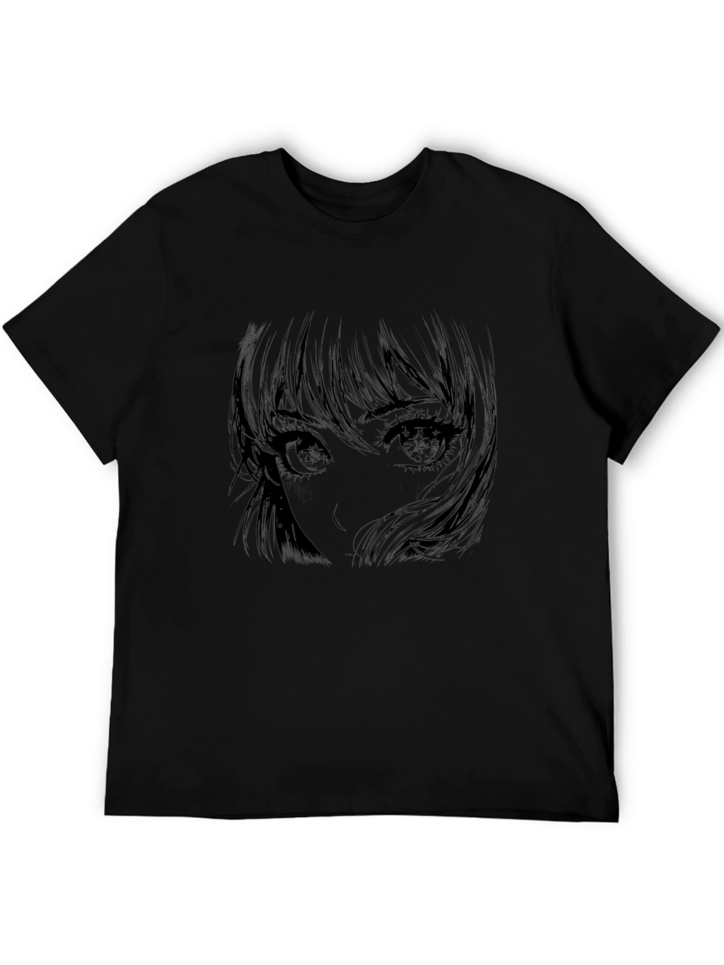 Anime Girl Graphic Print Black T-Shirt
