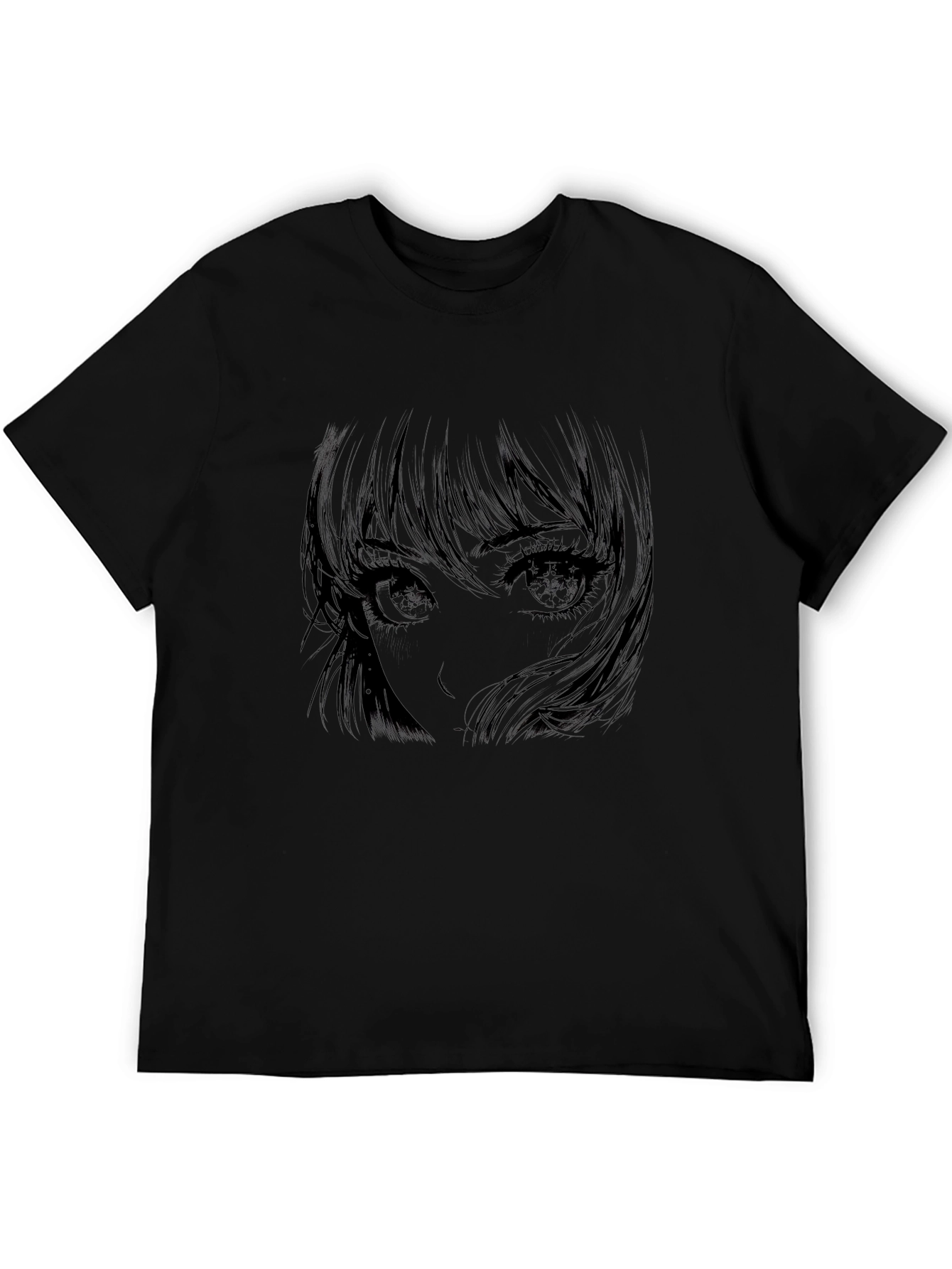 Anime Girl Graphic Print Black T-Shirt