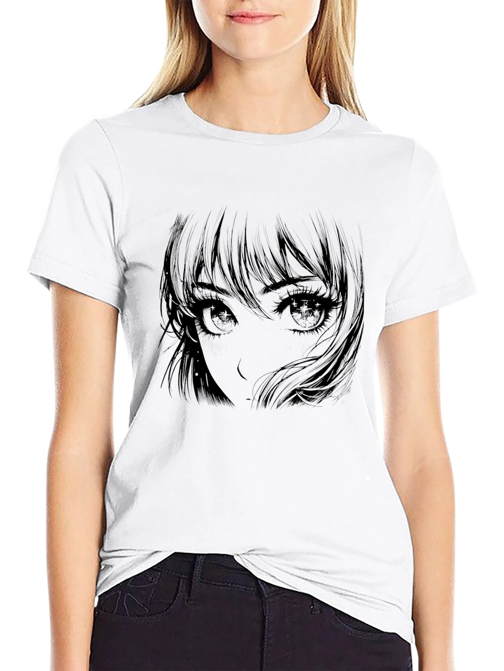 Anime Girl Graphic Print Black T-Shirt