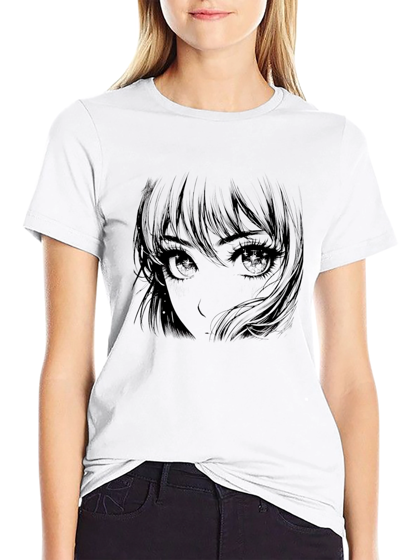 Anime Girl Graphic Print Black T-Shirt