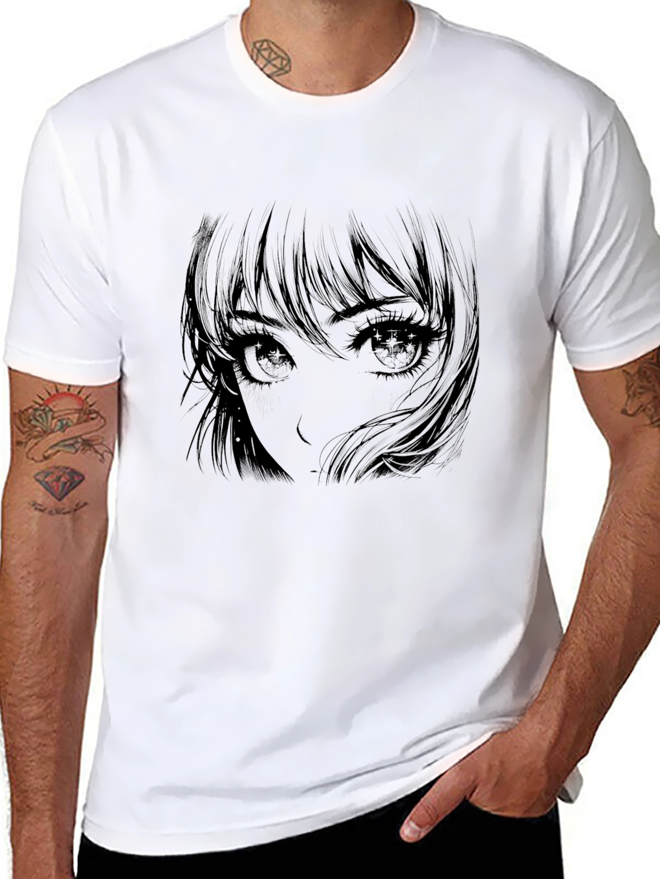 Anime Girl Graphic Print Black T-Shirt
