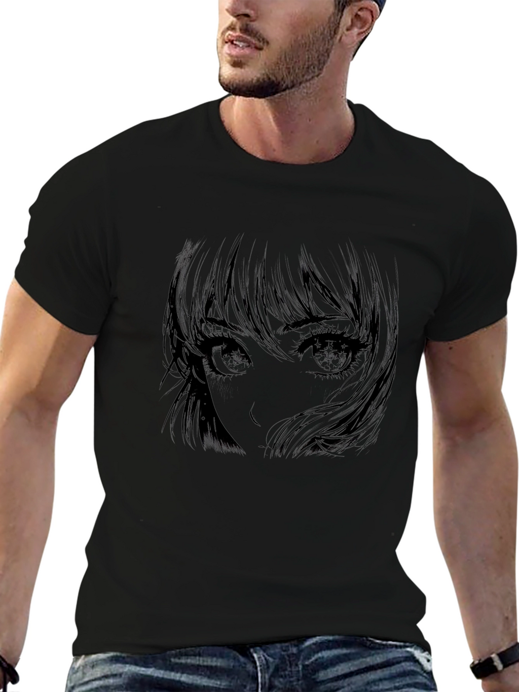 Anime Girl Graphic Print Black T-Shirt