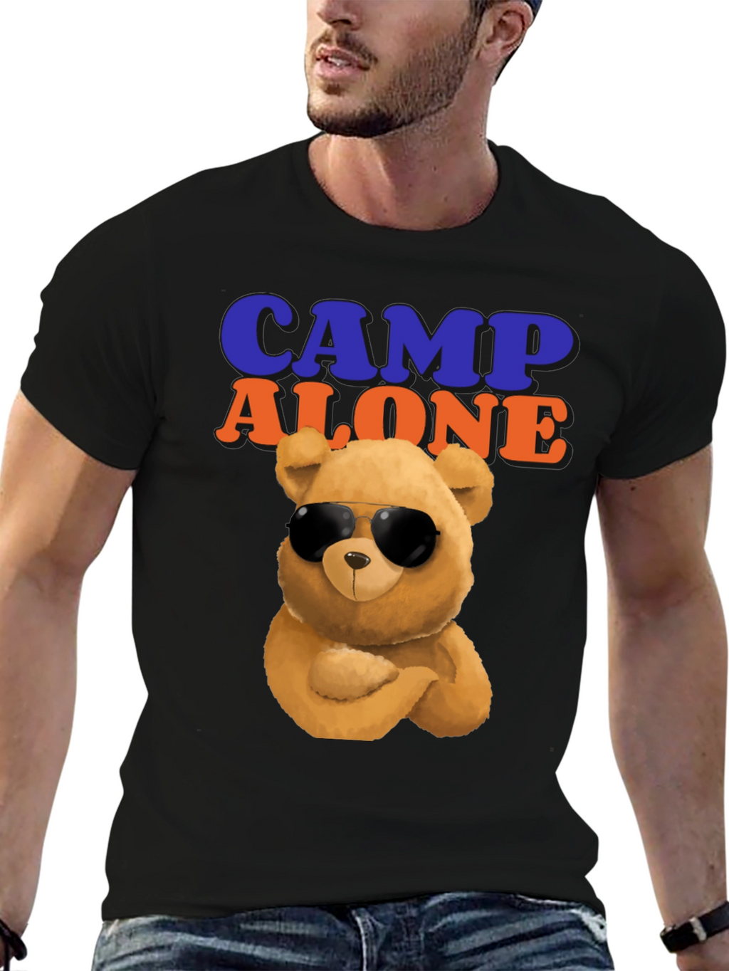Camp Alone T-Shirt with Cool Bear Graphic