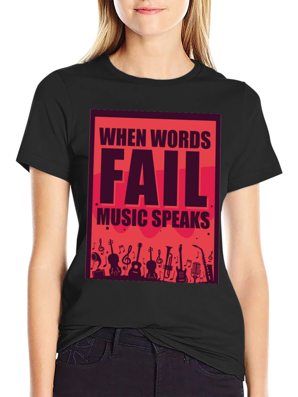 Music Speaks Graphic Tee - Black Cotton T-Shirt