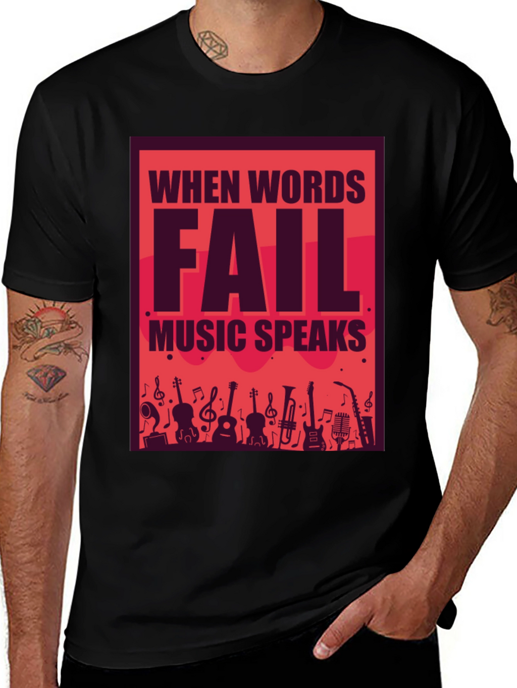 Music Speaks Graphic Tee - Black Cotton T-Shirt