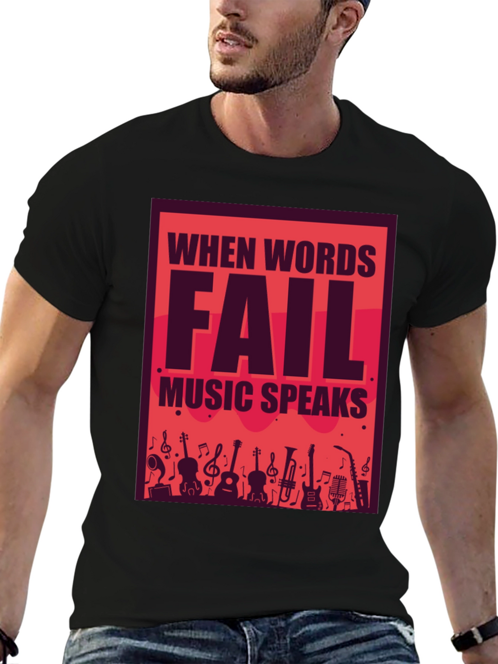 Music Speaks Graphic Tee - Black Cotton T-Shirt