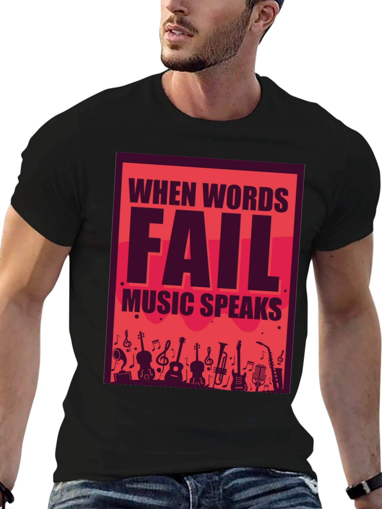 Music Speaks Graphic Tee - Black Cotton T-Shirt
