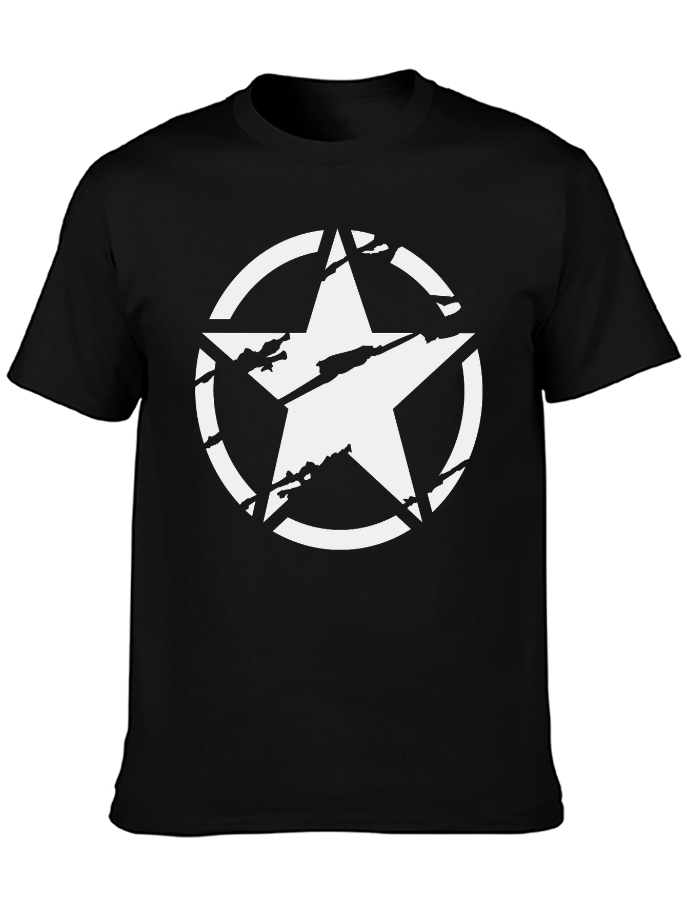 Distressed Star Graphic Tee - Black Cotton Casual Shirt