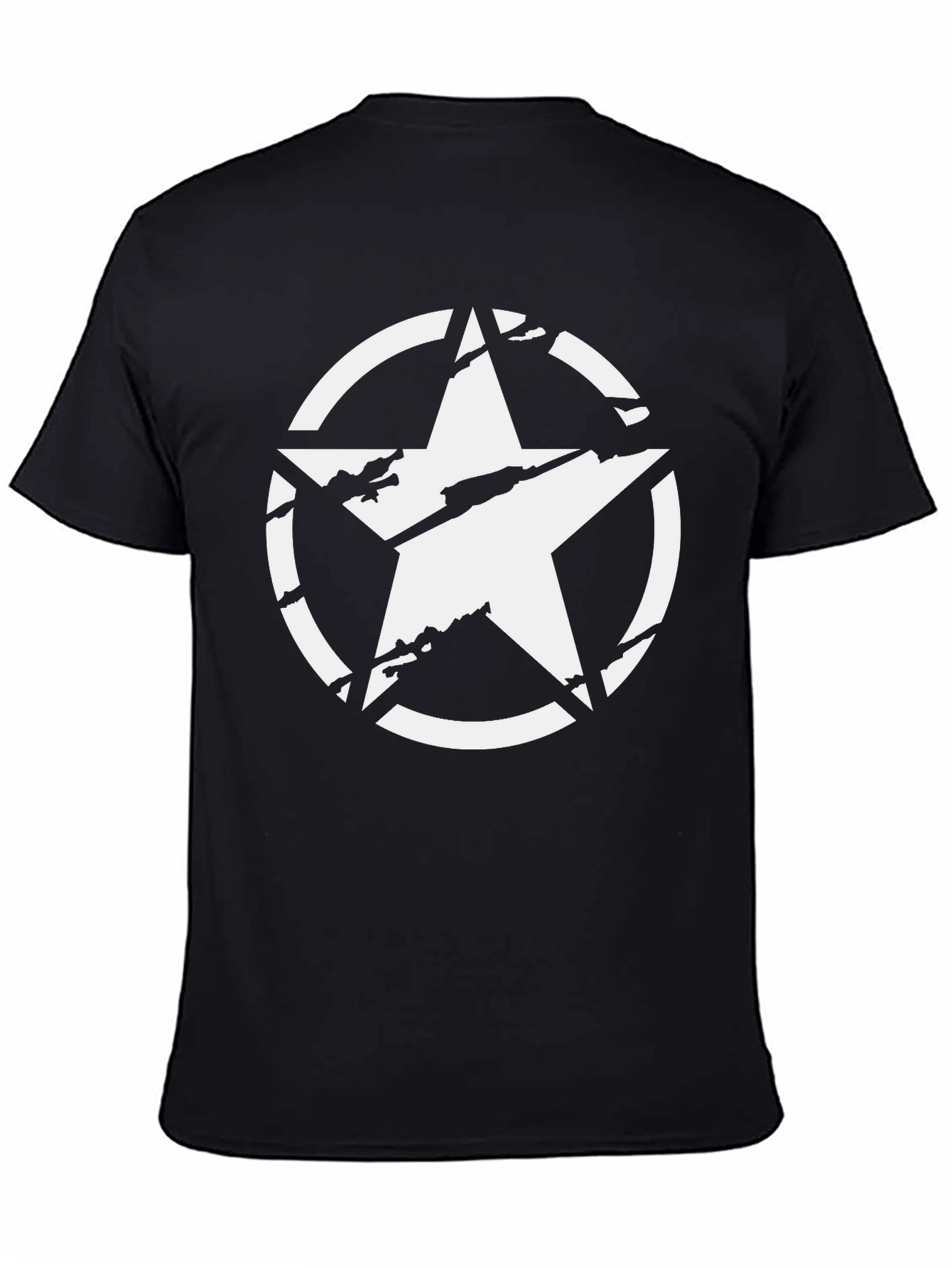 Distressed Star Graphic Tee - Black Cotton Casual Shirt