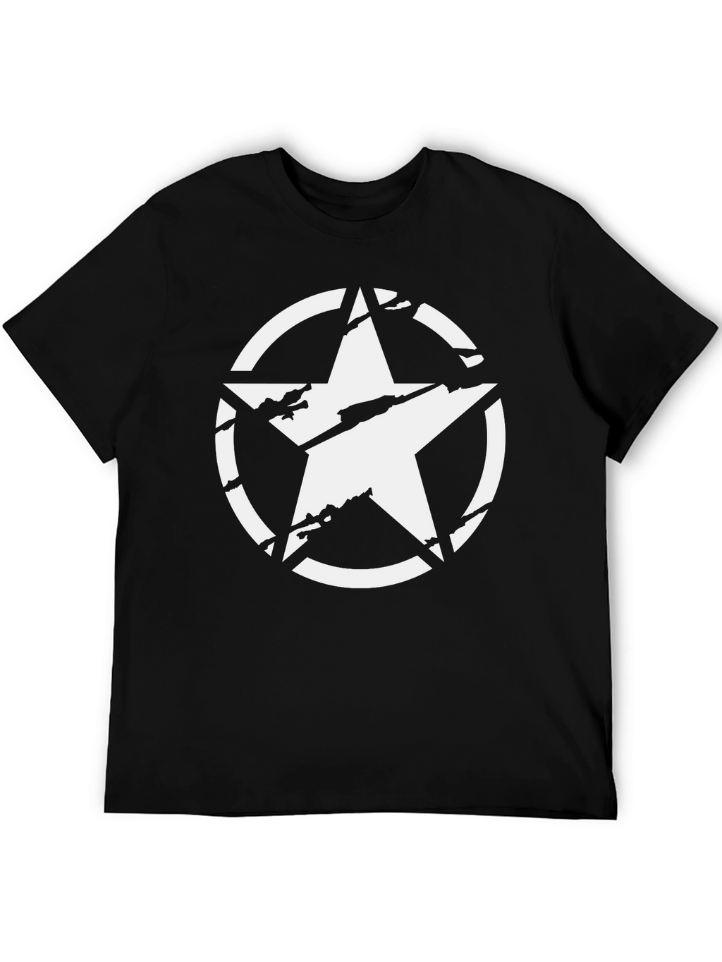 Distressed Star Graphic Tee - Black Cotton Casual Shirt