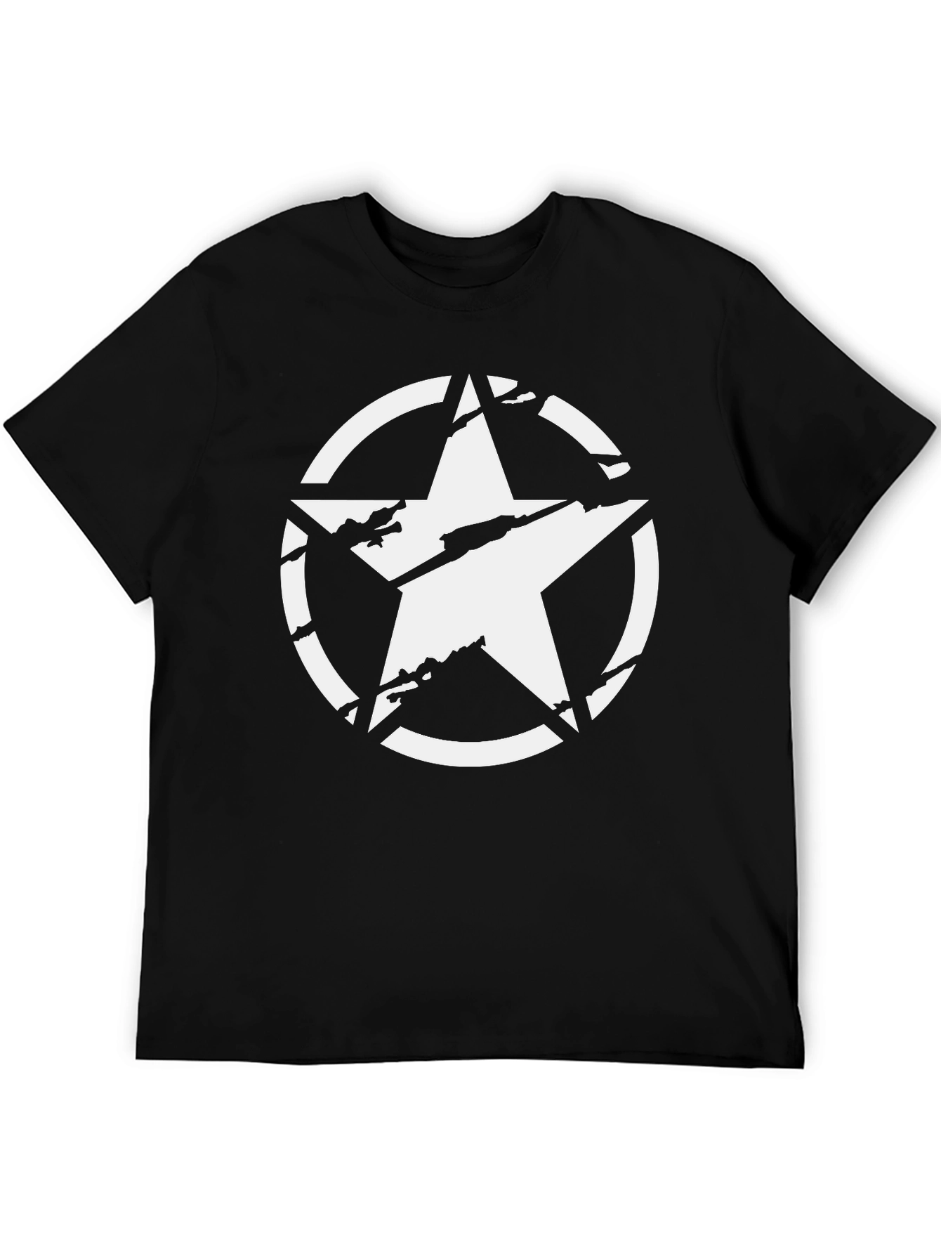 Distressed Star Graphic Tee - Black Cotton Casual Shirt