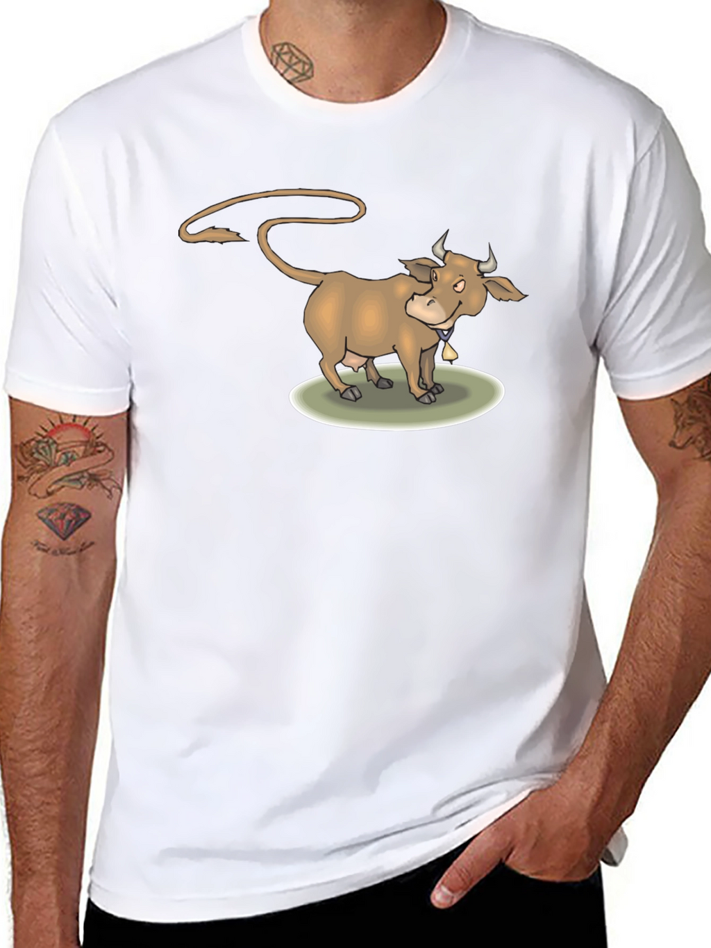 Cartoon Cow Graphic Tee - Black Cotton Shirt