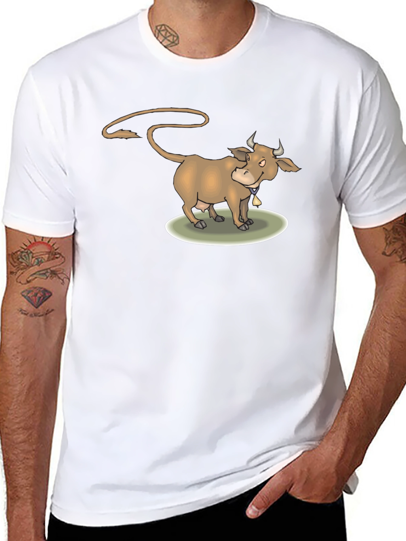 Cartoon Cow Graphic Tee - Black Cotton Shirt
