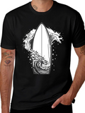 Surfboard Wave Graphic Tee - Black Cotton