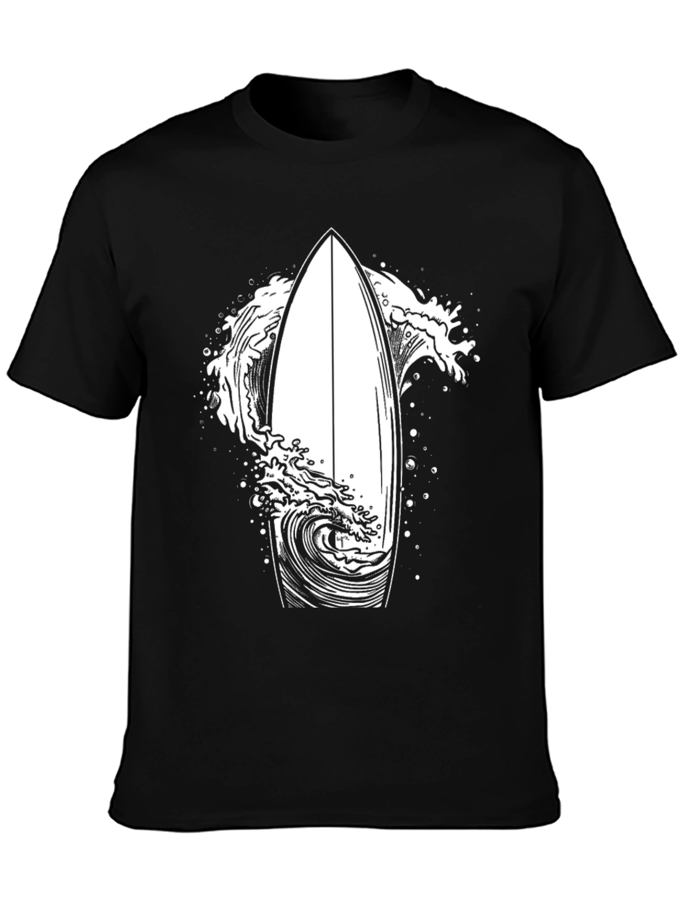 Surfboard Wave Graphic Tee - Black Cotton