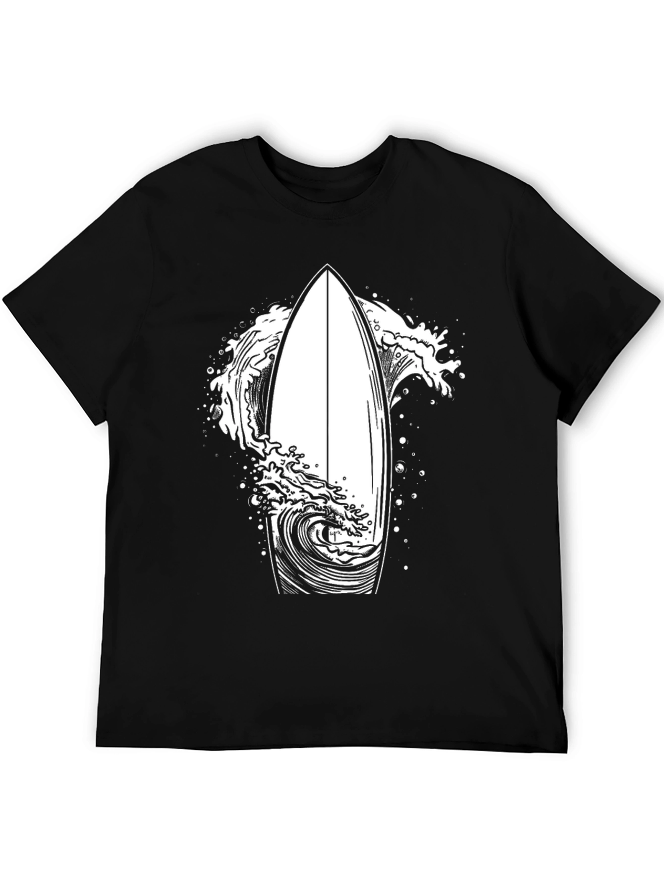 Surfboard Wave Graphic Tee - Black Cotton