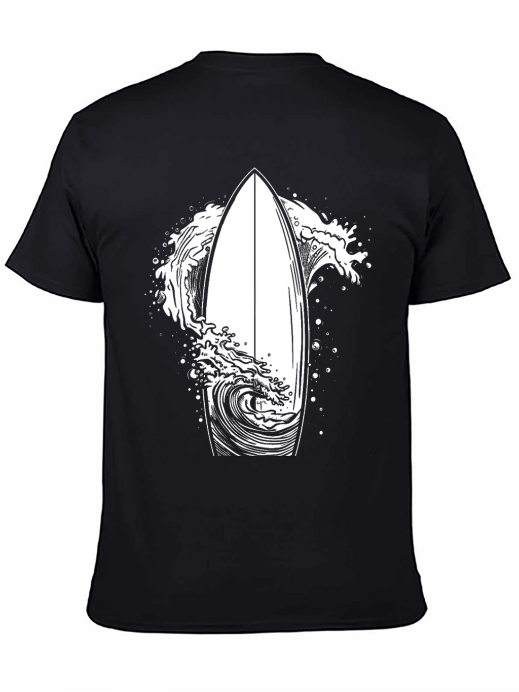 Surfboard Wave Graphic Tee - Black Cotton