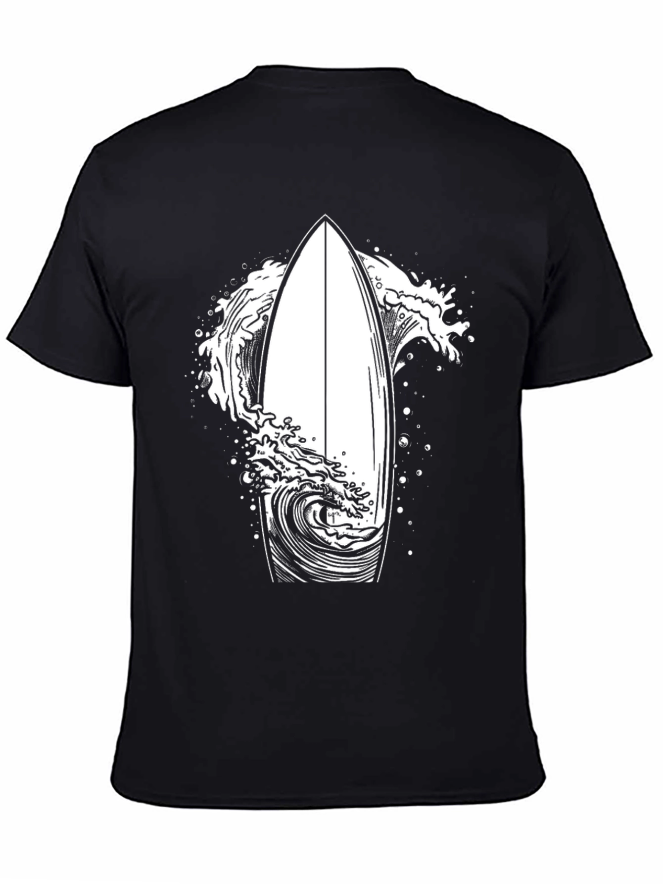 Surfboard Wave Graphic Tee - Black Cotton