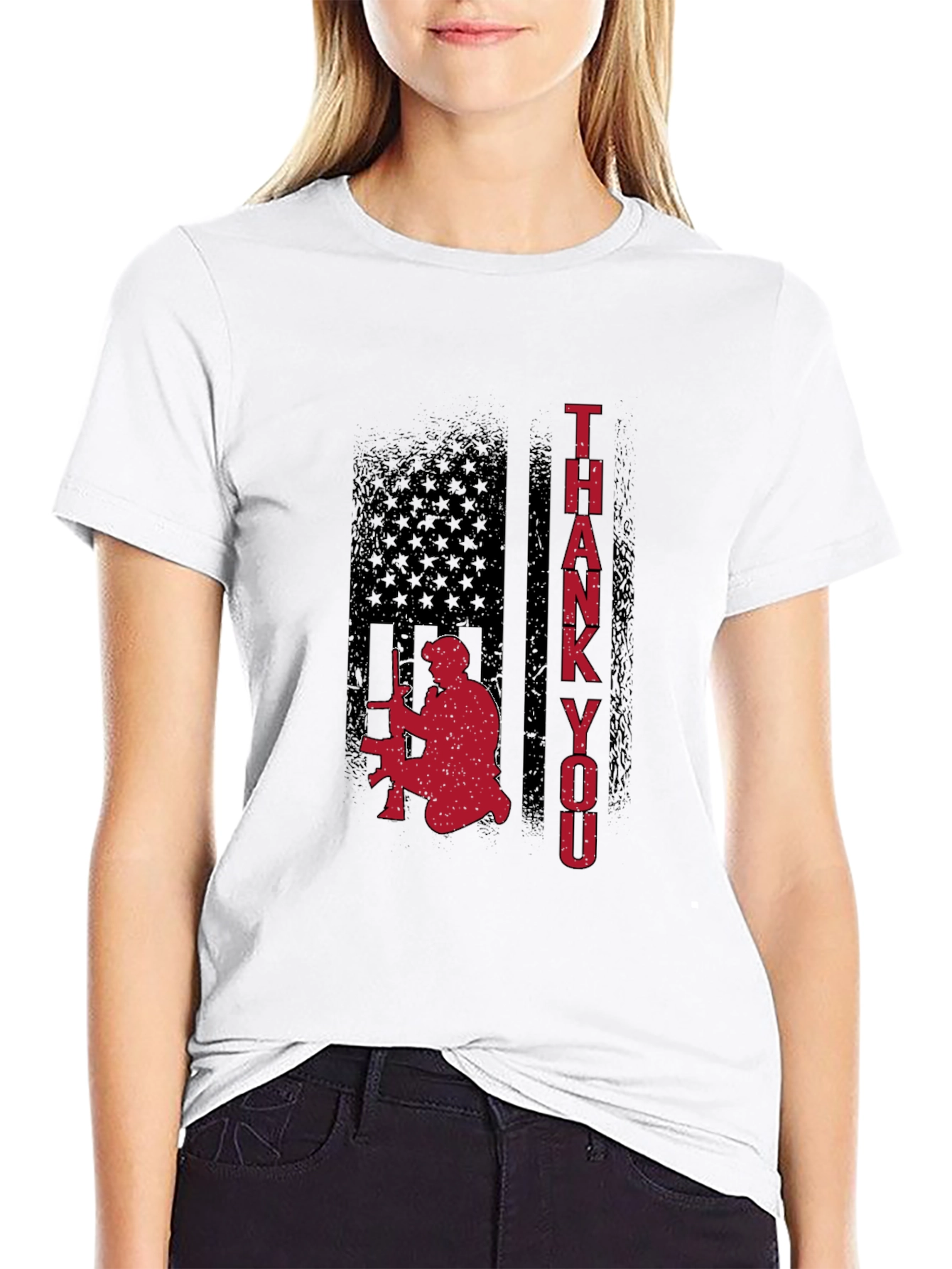 Patriotic American Flag Thank You Graphic Tee