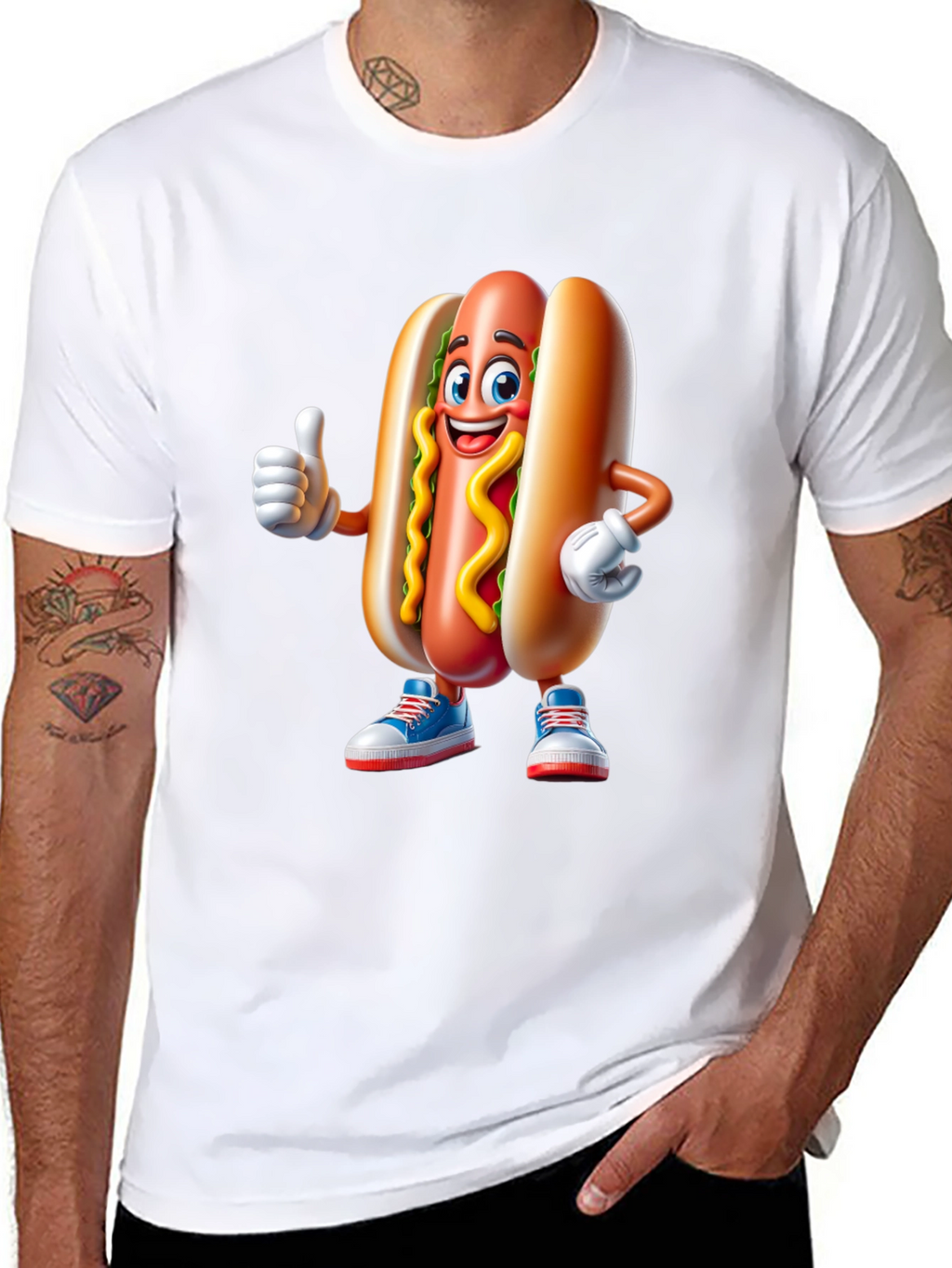 Cartoon Hotdog Graphic Tee - Fun Novelty Shirt