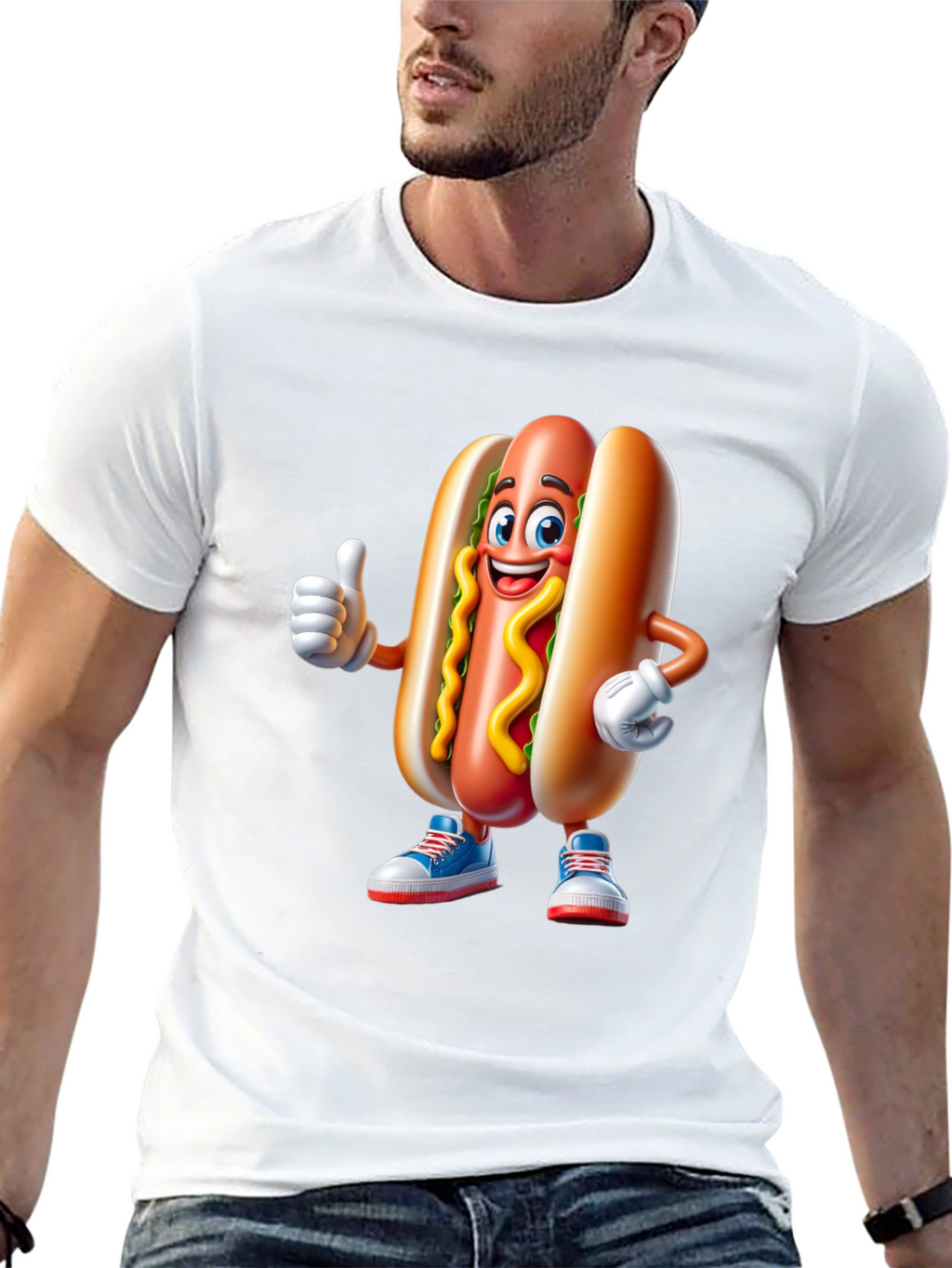 Cartoon Hotdog Graphic Tee - Fun Novelty Shirt