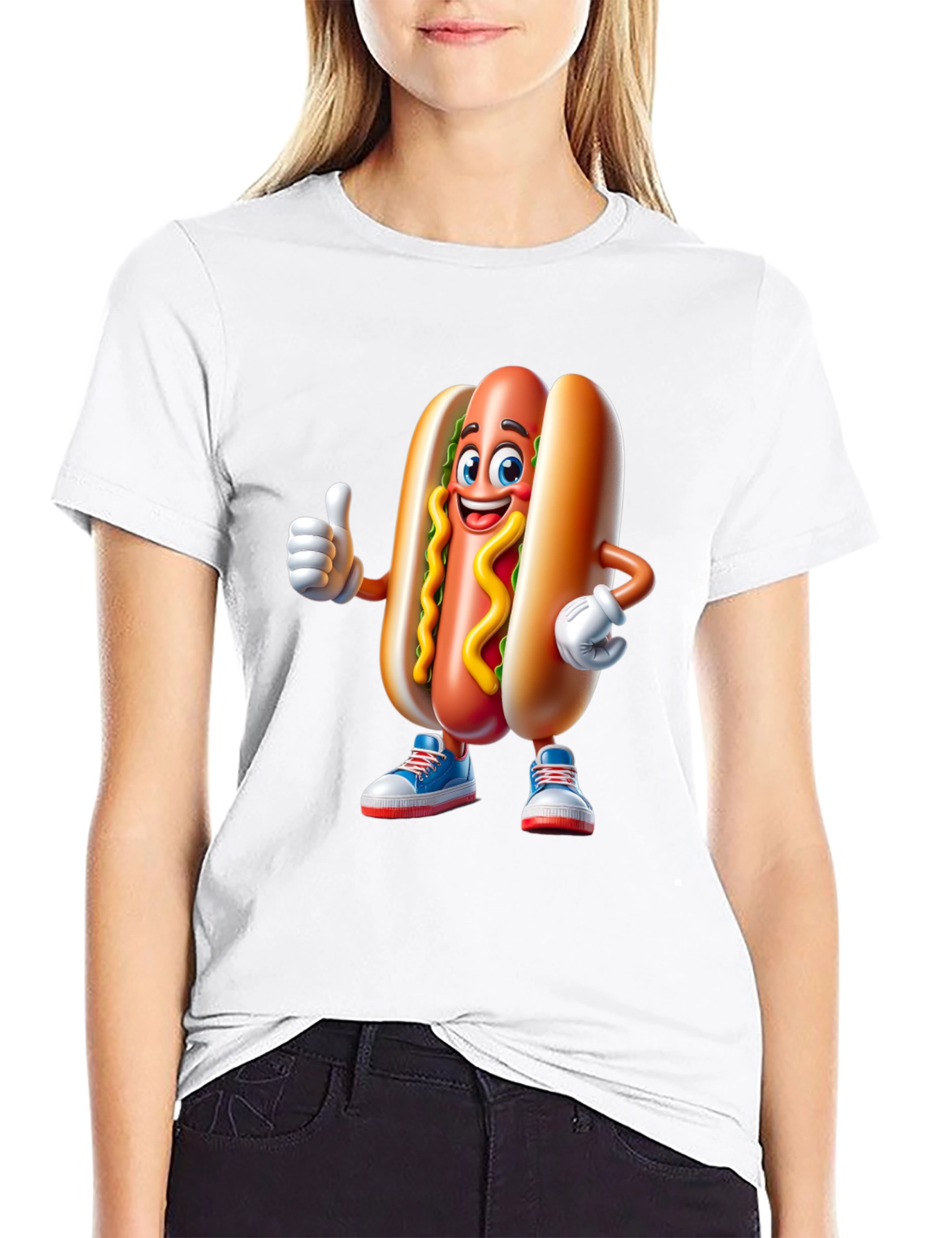 Cartoon Hotdog Graphic Tee - Fun Novelty Shirt