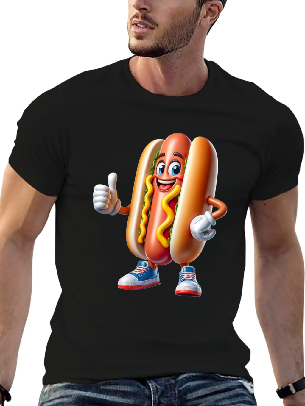 Cartoon Hotdog Graphic Tee - Fun Novelty Shirt
