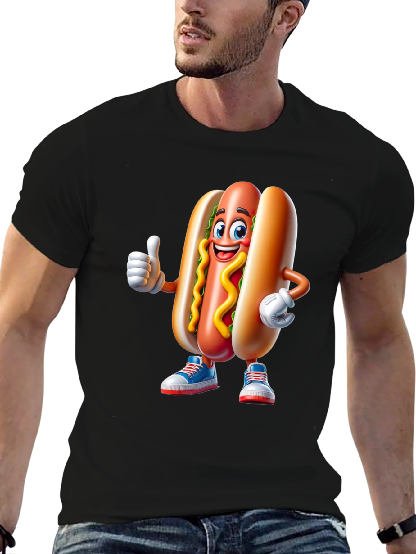 Cartoon Hotdog Graphic Tee - Fun Novelty Shirt